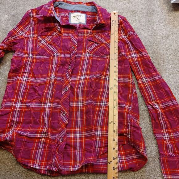 Arizona Jean Co Size Medium M Red Orange Plaid Button Up Long Sleeve Top Shirt - Picture 5 of 10